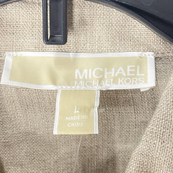 NWT MICHAEL Michael Kors NEW Linen Coveralls Jumpsuit In Light Tan/Hemp Size L - Picture 9 of 14